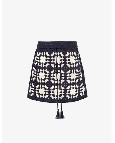 FRAME Crochet Tassel-embellished Cotton-blend Knitted Mini Skirt - Blue