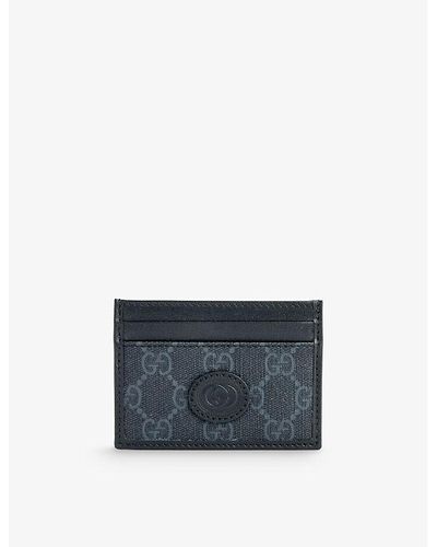 Gucci Logo-print Canvas And Leather Card Holder - Blue