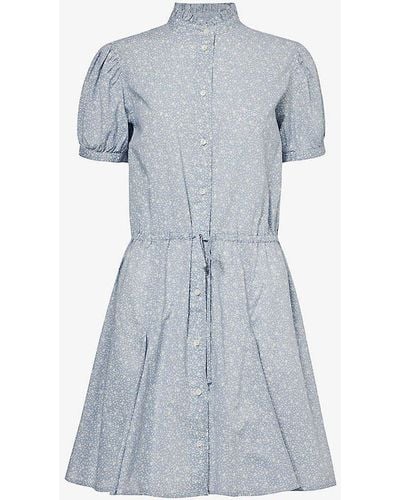 Polo Ralph Lauren Floral-print Belted Cotton-poplin Midi Dress - Blue