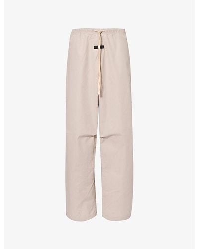Fear Of God Elasticated-waistband Brand-appliqué Mid-rise Wide-leg Cotton-blend Pants - Natural