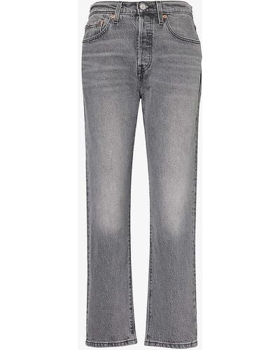 Levi's 501 Cropped Straight-leg High-rise Stretch-denim Jeans - Grey