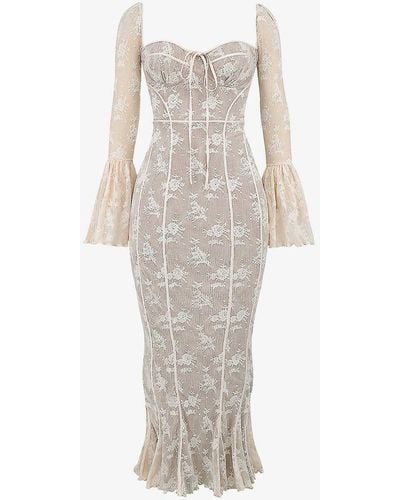 House Of Cb Delilah Corseted Lace Maxi Dress - White