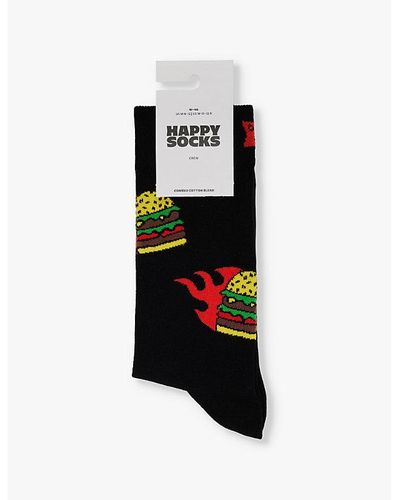 Happy Socks Flaming Burger Stretch-cotton-blend Socks - Black