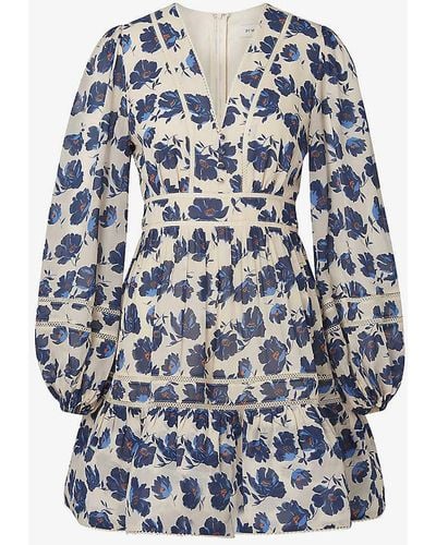 By Malina Ariella Floral-print Recycled-polyester Mini Dres - Blue