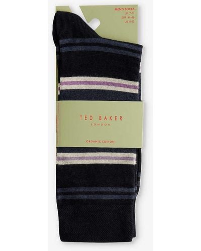 Ted Baker Sokksix Stripe-pattern Stretch Cotton-blend Socks - Blue