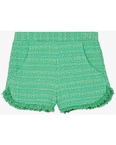 Maje Ivete High-rise Cotton-blend Jacquard Shorts - Green