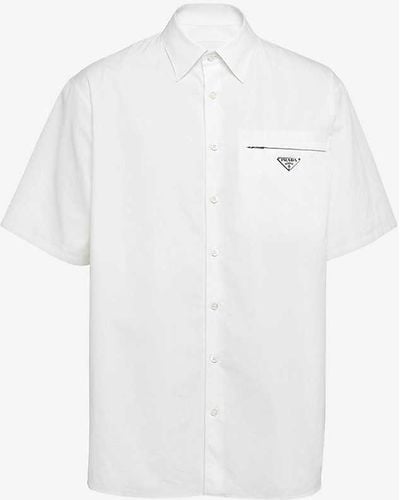 Prada Brand-plaque Short-sleeved Regular-fit Cotton Shirt X - White