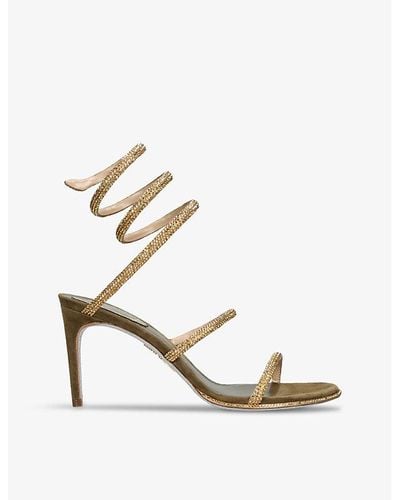 Rene Caovilla Cleo Crystal-embellished Suede Heeled Sandals - Metallic