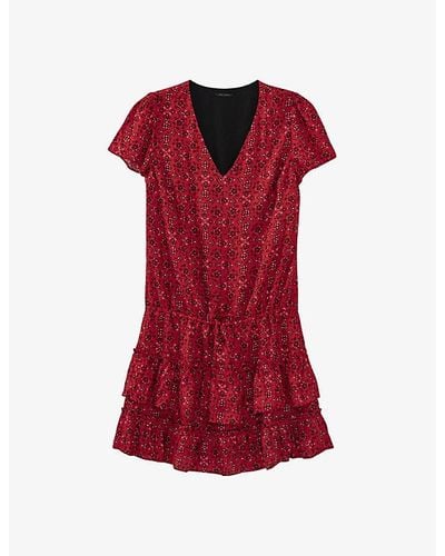 IKKS Bandana-print Cap-sleeve Twill Mini Dress - Red