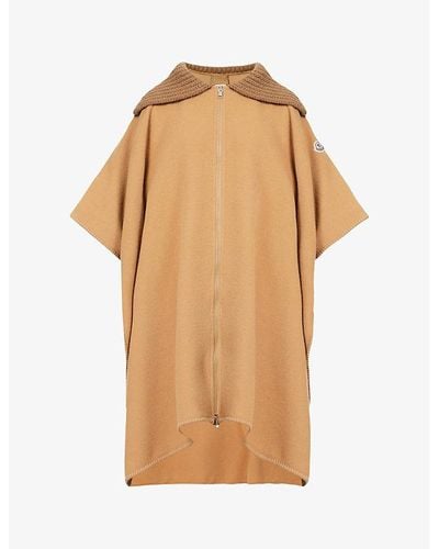 Moncler Brand-patch Relaxed-fit Wool Cape - Natural