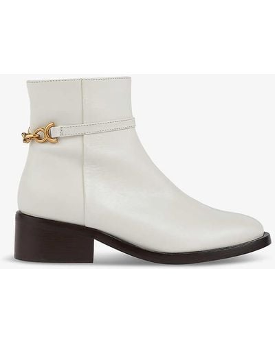 LK Bennett Lola Chain-embellished Leather Ankle Boots - White