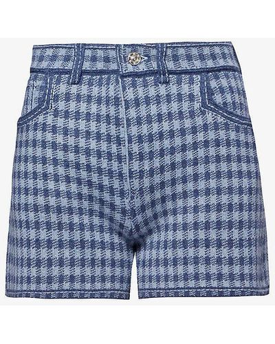 Barrie Houndstooth-pattern Cashmere And Cotton-blend Shorts - Blue