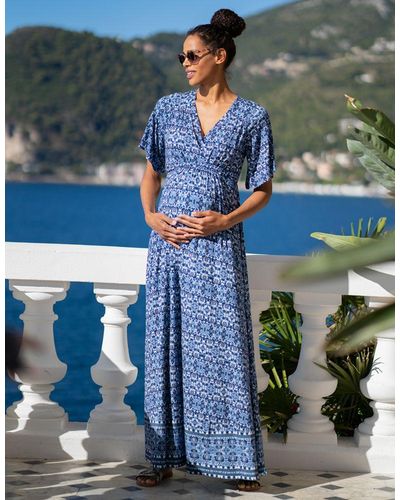 Seraphine Mediterranean Blue Maternity & Nursing Maxi Dress