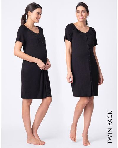 Seraphine Black Button-down Maternity Nighties – Twin Pack