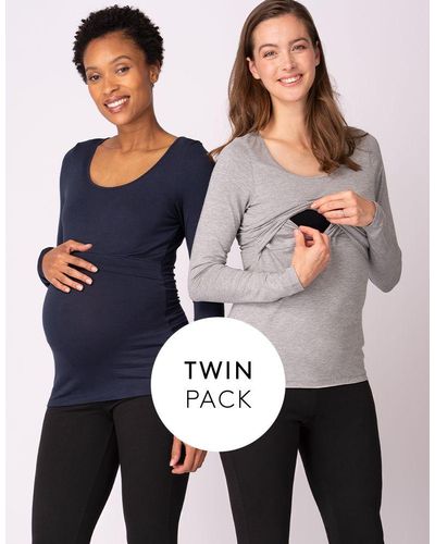 Seraphine Maternity & Nursing Tops – Navy & Gray Twin Pack - Blue