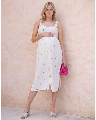 Seraphine Embroidered Button-down Midi Maternity-to-nursing Dress - Pink