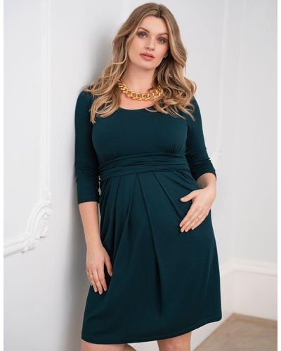 Seraphine Curve Emerald Green Maternity & Nursing Dress - Blue