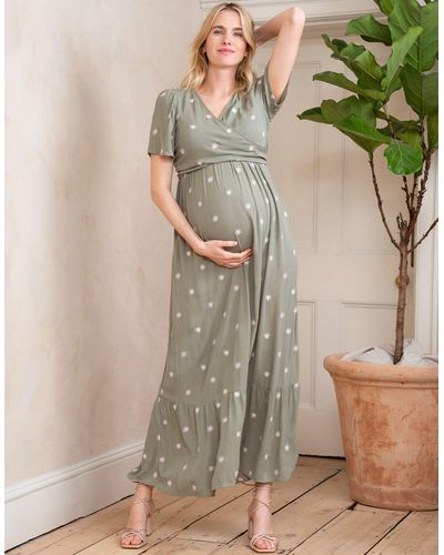 Seraphine Khaki Woven Maternity & Nursing Maxi Dress - Green