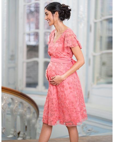 Seraphine Coral Pink Floral Lace Maternity To Nursing Occasion Dress