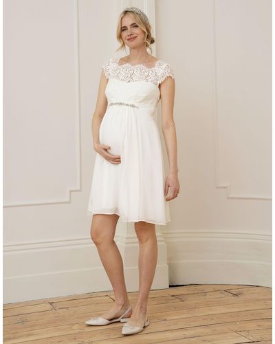 Seraphine Ivory Eyelash Lace & Silk Chiffon Maternity Dress - White