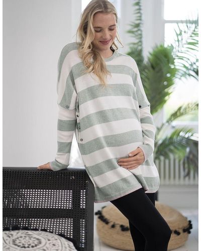 Seraphine Bold Stripe Boxy Fit Maternity To Nursing Top In Green & White - Multicolor
