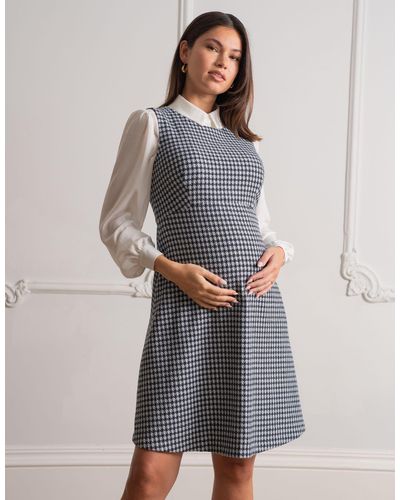 Seraphine Stretch Tweed Maternity Pinafore Dress - Gray