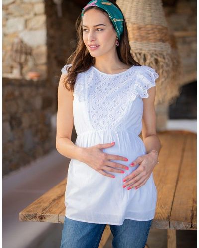 Seraphine Broderie Anglaise Cotton Maternity & Nursing Top - Multicolor