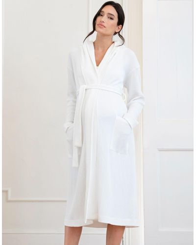 Seraphine Cotton Hooded Waffle Maternity-to-nursing Dressing Gown - Natural