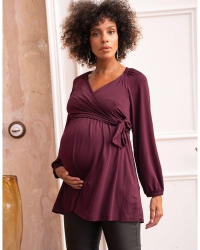 Seraphine Plum Mock Wrap Maternity & Nursing Top - Purple