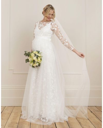 Seraphine Long Sleeve Lace Maternity Wedding Dress - White