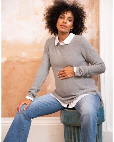 Seraphine Mock Shirt Cotton Mix Maternity & Nursing Sweater - Gray