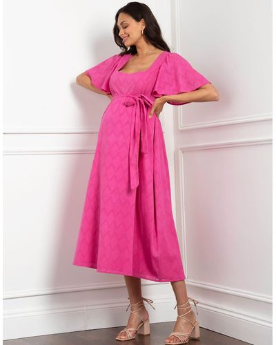 Seraphine Fuchsia Pink Cotton Broderie Maternity & Nursing Dress