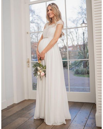 Seraphine Ivory Silk & Eyelash Lace Maternity Wedding Dress - White