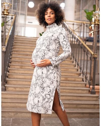 Seraphine Cotton Jacquard Maternity & Nursing Dress - Brown