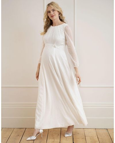 Seraphine Satin Devore Chiffon Maternity Wedding Dress - White