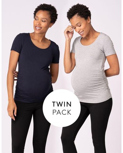 Seraphine Basic Maternity T-shirts – Navy & Gray Twin Pack - Blue