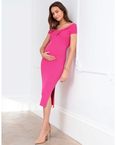 Seraphine Off-the-shoulder Knitted Maternity Dress - Pink