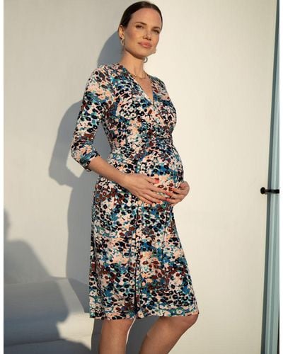 Seraphine Animal Print Jersey Maternity & Nursing Dress - Blue