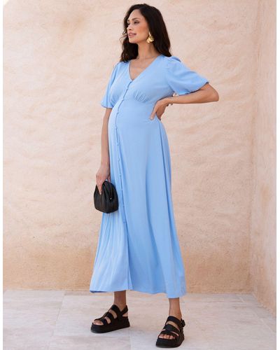 Seraphine Button-through V Neck Maternity And Nursing Dress - Blue