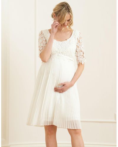 Seraphine Ivory Lace Top Pleated Maternity & Nursing Dress - White