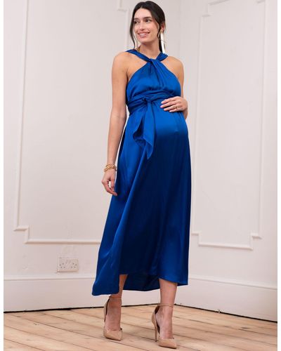 Seraphine Reversible Halter Neck A-line Maternity Dress - Blue