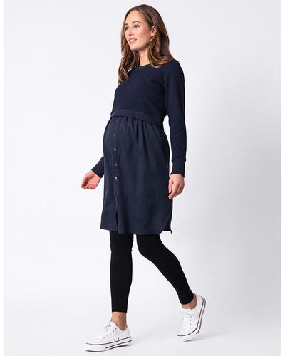Seraphine Navy Blue Mock Sweater Maternity & Nursing Dress