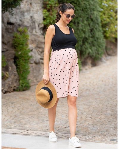 Seraphine Layered Sweater And Pink Spot Maternity Dress Set - Multicolor
