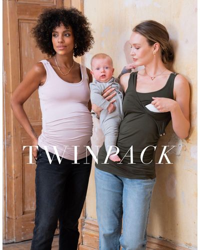 Seraphine Maternity & Nursing Tops – Blush & Khaki Twin Pack - Multicolor
