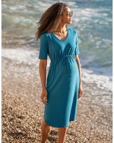Seraphine Turquoise Blue Drawstring Maternity To Nursing Dress