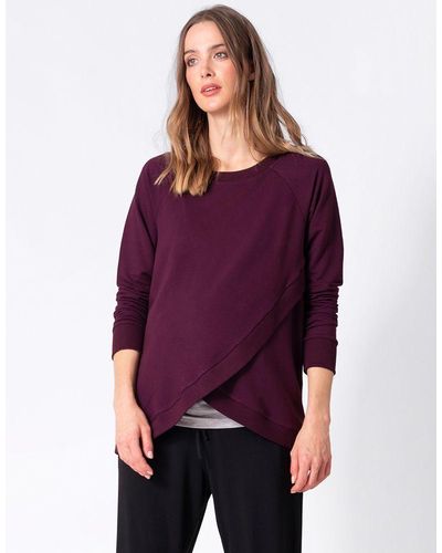 Seraphine Burgundy Cotton Blend Maternity & Nursing Sweatshirt - Purple