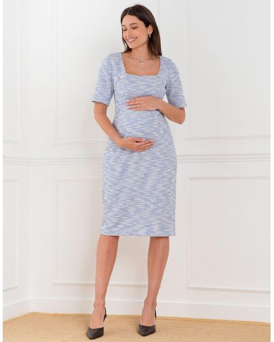 Seraphine Tweed Midi Maternity Dress - Natural