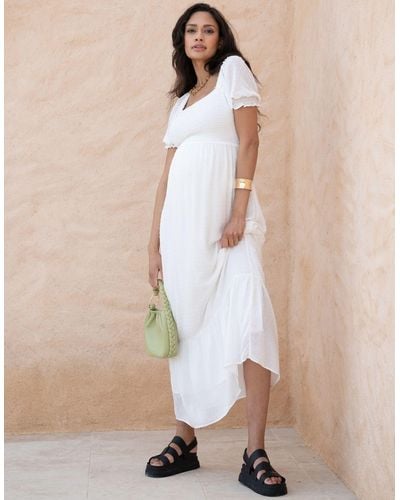 Seraphine White Shirred Maternity Maxi Dress
