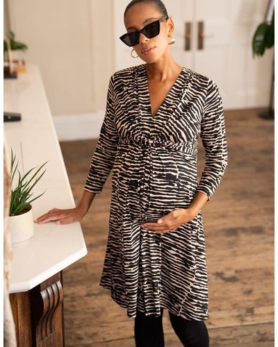 Seraphine Animal Print Knot Front Jersey Maternity Dress - Multicolor