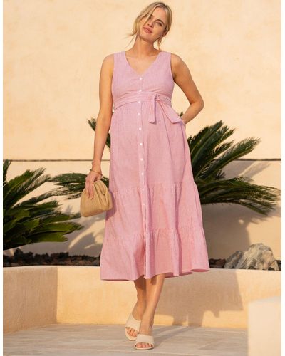 Seraphine Cotton Button-down Sleeveless Midi Dress - Pink